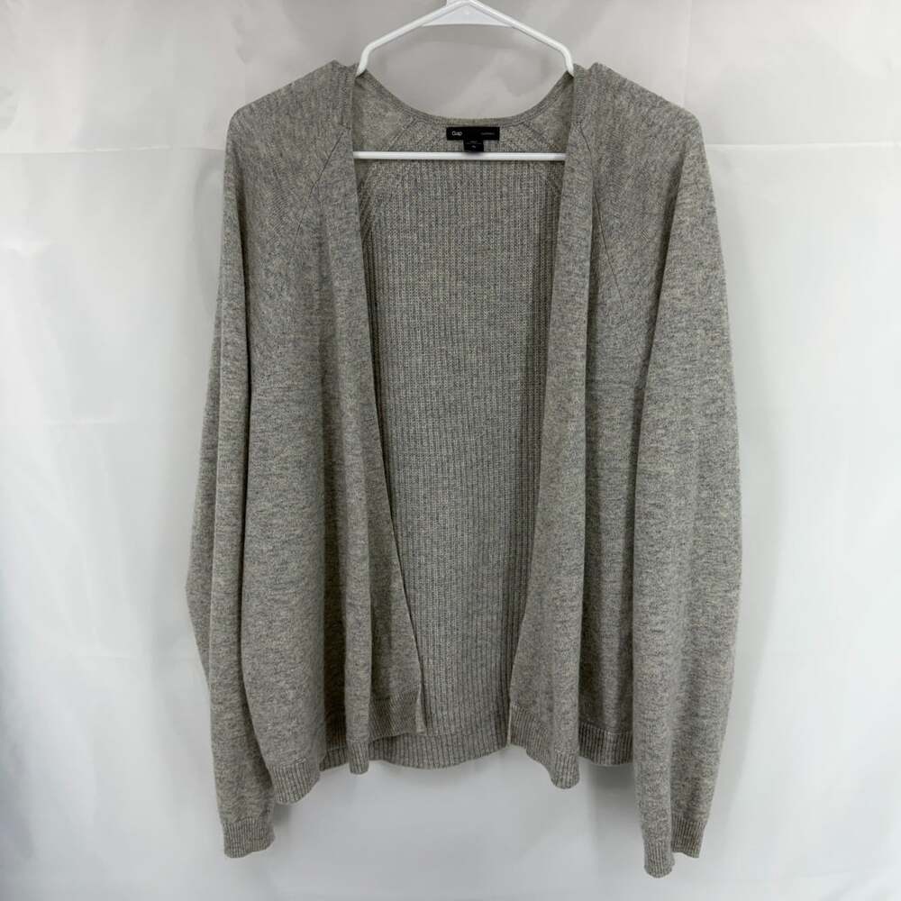 GAP Women XL 100% Cashmere Cardigan Sweater Gray Open Front Long Sleeve Soft